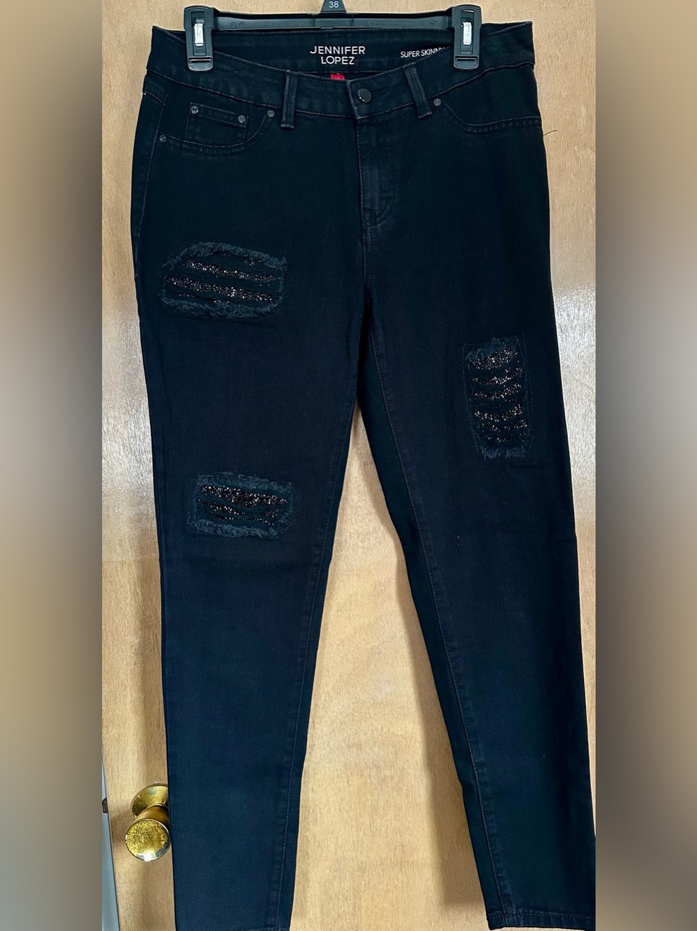 Jennifer Lopez Black Skinny Jeans with Glitter Distressed Panels